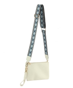 Multi Compartment Crossbody Bag with Guitar Strap TD0039 WHITE